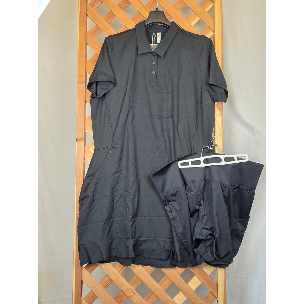 Adidas Ultimate Solid Golf Dress 2 PC's Womens 2XL Black Short Sleeve Polo - New